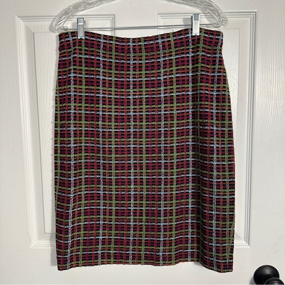 Vintage St. John Collection by Marie Gray knit plaid skirt, sz 10